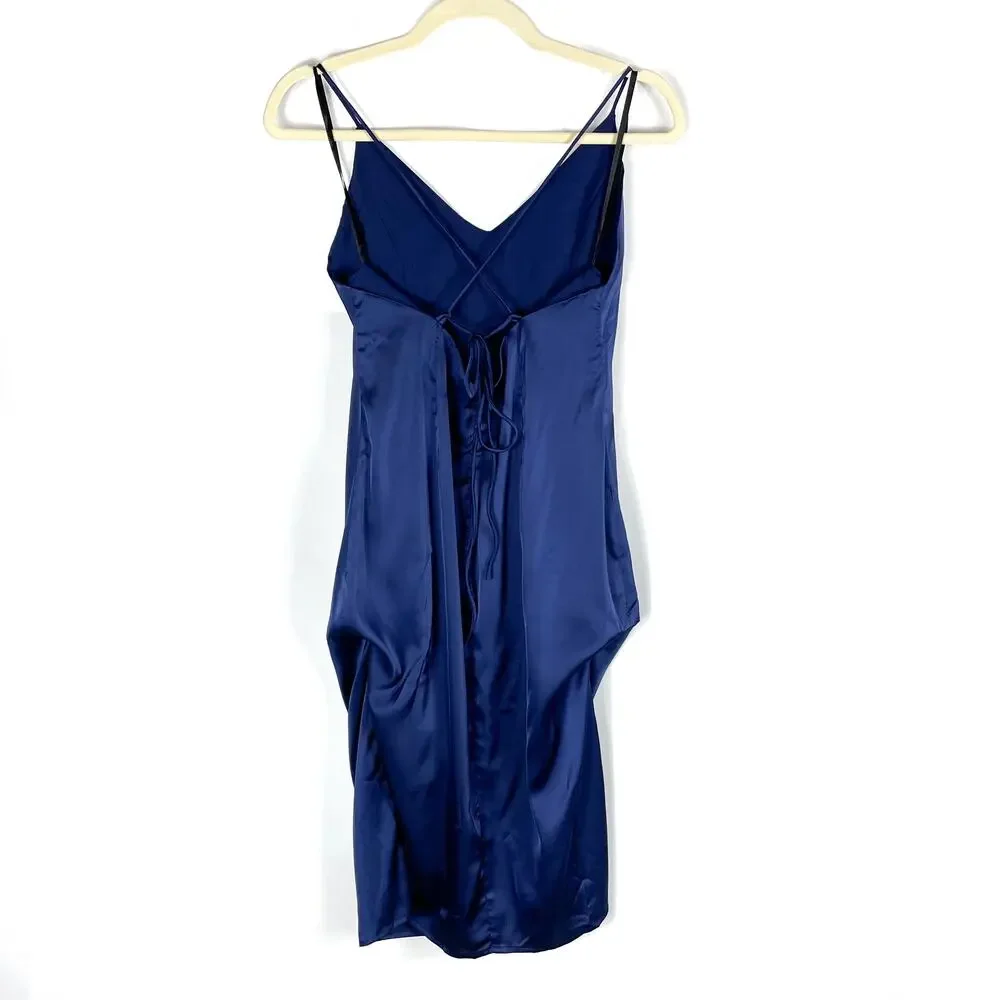 Superdown Frida Side Slit Dress Navy Blue Midi‎ Satin Sleeveless Sz M
